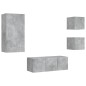 vidaXL Muebles TV pared con LED 5 pzas madera ingeniería gris hormigón
