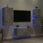 vidaXL Muebles TV pared con LED 5 pzas madera ingeniería gris hormigón