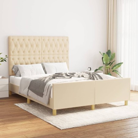 vidaXL Estructura de cama con cabecero de tela color crema 140x200 cm