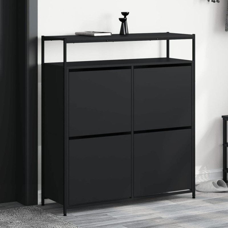 vidaXL Mueble zapatero con 4 cajones abatibles negro 100x34x112 cm vidaXL Mueble zapatero con 4 cajones abatibles negro 100x34x112 cm