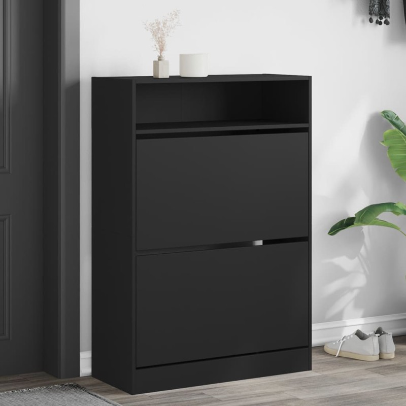 vidaXL Mueble zapatero con 2 cajones abatibles negro 80x34x116 cm vidaXL Mueble zapatero con 2 cajones abatibles negro 80x34x116 cm