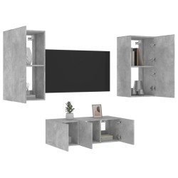 vidaXL Muebles TV pared con LED 4 pzas madera ingeniería gris hormigón
