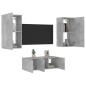 vidaXL Muebles TV pared con LED 4 pzas madera ingeniería gris hormigón vidaXL Muebles TV pared con LED 4 pzas madera ingeniería gris hormigón