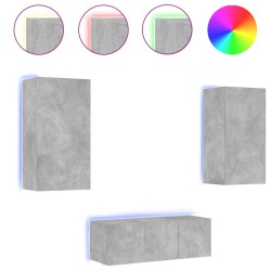 vidaXL Muebles TV pared con LED 4 pzas madera ingeniería gris hormigón
