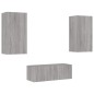 vidaXL Muebles TV pared con LED 4 pzas madera ingeniería gris Sonoma
