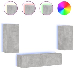 vidaXL Muebles TV pared con LED 4 pzas madera ingeniería gris hormigón