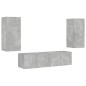 vidaXL Muebles TV pared con LED 4 pzas madera ingeniería gris hormigón