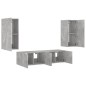 vidaXL Muebles TV pared con LED 4 pzas madera ingeniería gris hormigón