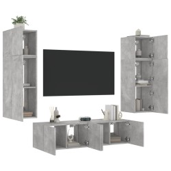 vidaXL Muebles TV pared con LED 6 pzas madera ingeniería gris hormigón