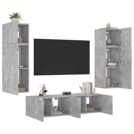 vidaXL Muebles TV pared con LED 6 pzas madera ingeniería gris hormigón