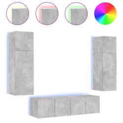 vidaXL Muebles TV pared con LED 6 pzas madera ingeniería gris hormigón