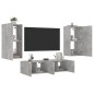 vidaXL Muebles TV pared con LED 4 pzas madera ingeniería gris hormigón