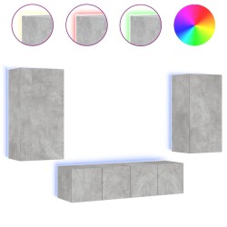 vidaXL Muebles TV pared con LED 4 pzas madera ingeniería gris hormigón