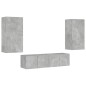 vidaXL Muebles TV pared con LED 4 pzas madera ingeniería gris hormigón