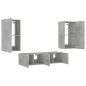 vidaXL Muebles TV pared con LED 4 pzas madera ingeniería gris hormigón