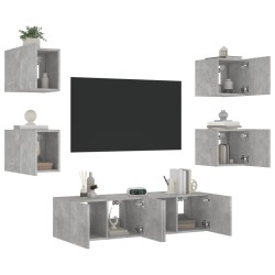 vidaXL Muebles TV pared con LED 6 pzas madera ingeniería gris hormigón