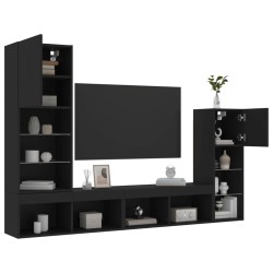 vidaXL Muebles de TV de pared con LED 4 pzas madera ingeniería negro