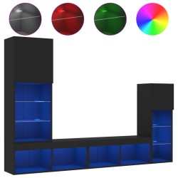 vidaXL Muebles de TV de pared con LED 4 pzas madera ingeniería negro