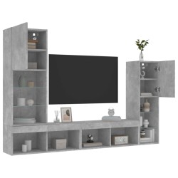 vidaXL Muebles TV pared con LED 4 pzas madera ingeniería gris hormigón