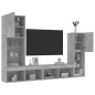 vidaXL Muebles TV pared con LED 4 pzas madera ingeniería gris hormigón