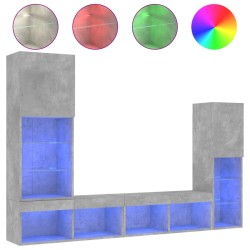 vidaXL Muebles TV pared con LED 4 pzas madera ingeniería gris hormigón
