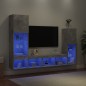 vidaXL Muebles TV pared con LED 4 pzas madera ingeniería gris hormigón