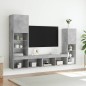 vidaXL Muebles TV pared con LED 4 pzas madera ingeniería gris hormigón