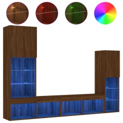 vidaXL Muebles TV pared con LED 4 pzas madera ingeniería marrón roble