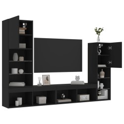 vidaXL Muebles de TV de pared con LED 4 pzas madera ingeniería negro