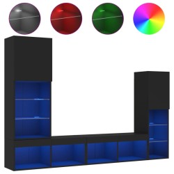 vidaXL Muebles de TV de pared con LED 4 pzas madera ingeniería negro