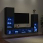 vidaXL Muebles de TV de pared con LED 4 pzas madera ingeniería negro