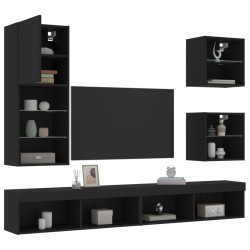 vidaXL Muebles de TV de pared con LED 5 pzas madera ingeniería negro