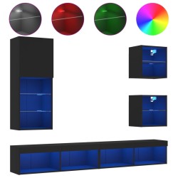 vidaXL Muebles de TV de pared con LED 5 pzas madera ingeniería negro