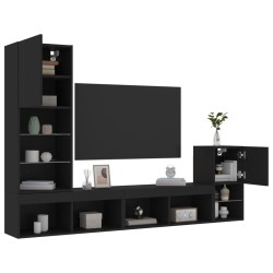 vidaXL Muebles de TV de pared con LED 4 pzas madera ingeniería negro