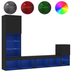vidaXL Muebles de TV de pared con LED 4 pzas madera ingeniería negro