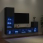 vidaXL Muebles de TV de pared con LED 4 pzas madera ingeniería negro