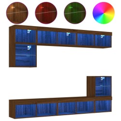 vidaXL Muebles TV pared con LED 8 pzas madera ingeniería marrón roble