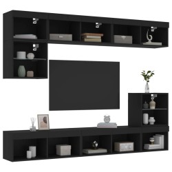 vidaXL Muebles de TV de pared con LED 8 pzas madera ingeniería negro