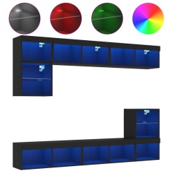 vidaXL Muebles de TV de pared con LED 8 pzas madera ingeniería negro