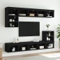 vidaXL Muebles de TV de pared con LED 8 pzas madera ingeniería negro