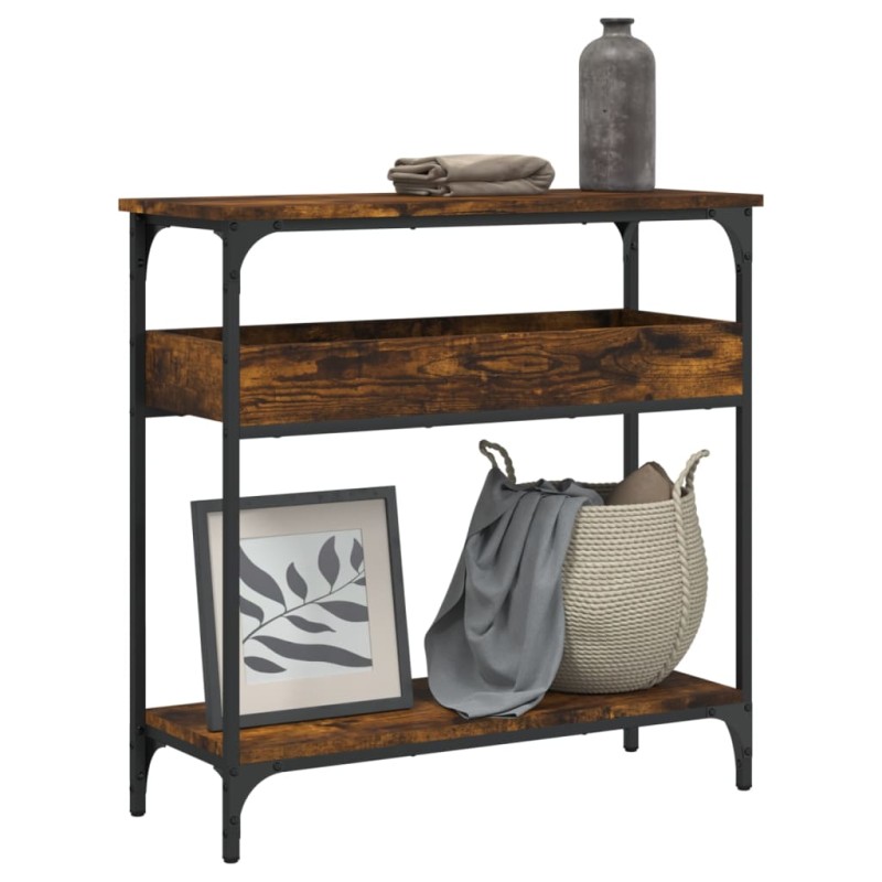 vidaXL Mesa consola estante madera ingeniería roble humo 75x29x75 cm vidaXL Mesa consola estante madera ingeniería roble humo 75x29x75 cm