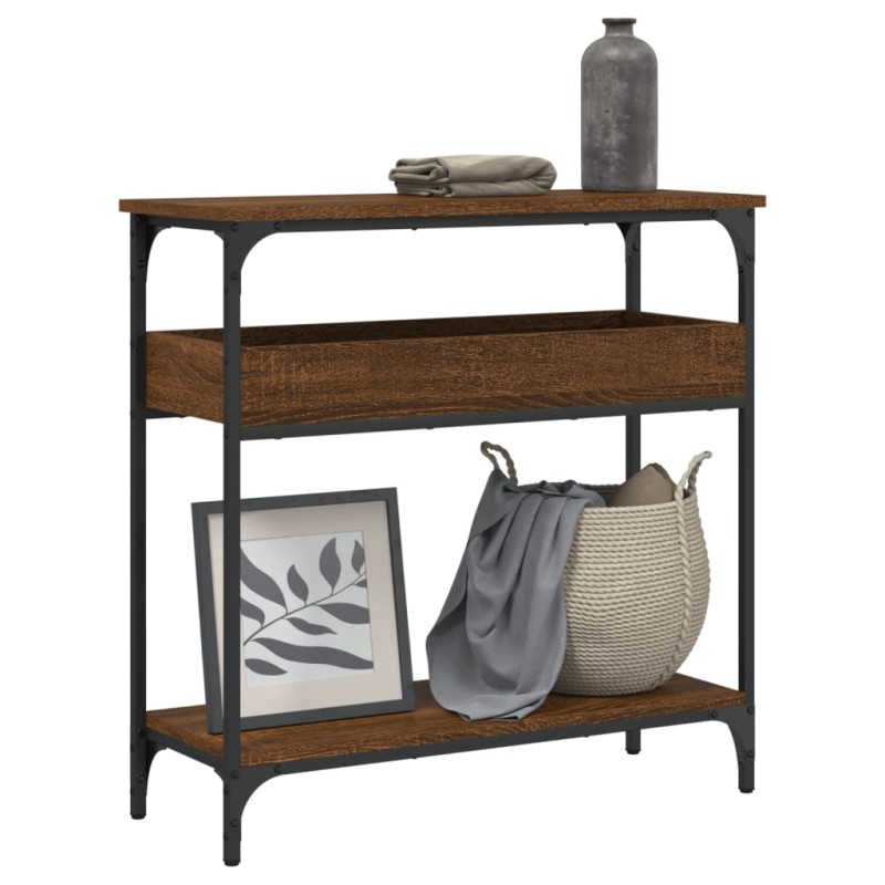 vidaXL Mesa consola estante madera ingeniería marrón roble 75x29x75 cm vidaXL Mesa consola estante madera ingeniería marrón roble 75x29x75 cm