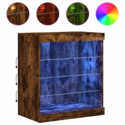 vidaXL Aparador con luces LED roble ahumado 60,5x37x67 cm