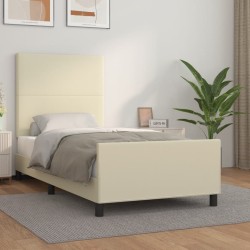 vidaXL Estructura de cama con cabecero cuero sintético crema 80x200 cm