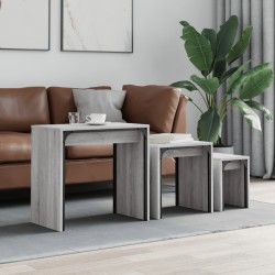 vidaXL Mesas de centro apilables 3 pzas madera ingeniería gris Sonoma
