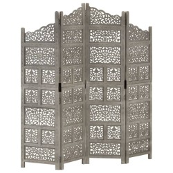 vidaXL Biombo 4 paneles tallado a mano madera mango gris 160x165 cm