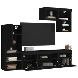 vidaXL Muebles de TV de pared con LED 6 pzas madera ingeniería negro