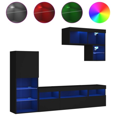 vidaXL Muebles de TV de pared con LED 6 pzas madera ingeniería negro