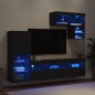 vidaXL Muebles de TV de pared con LED 6 pzas madera ingeniería negro