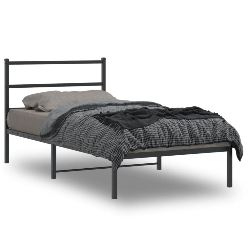 vidaXL Estructura de cama con cabecero metal negro 107x203 cm vidaXL Estructura de cama con cabecero metal negro 107x203 cm